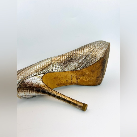 Christian Dior Platinum Snake Skin Peep-toe Heels 36 - Picture 6 of 15